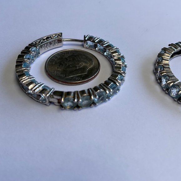 DK Sterling Silver Hinged Hoop Earrings W/ stones. 1 3/8 inch diameter - Picture 5 of 7